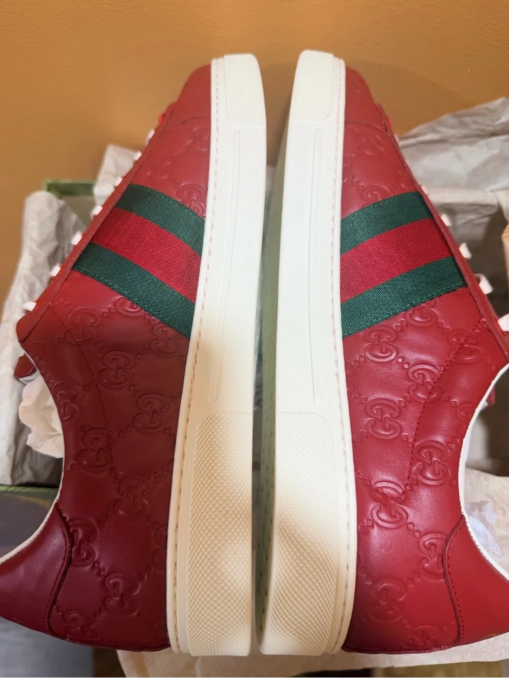 Gucci Red Leather ACE Sneakers with White Laces